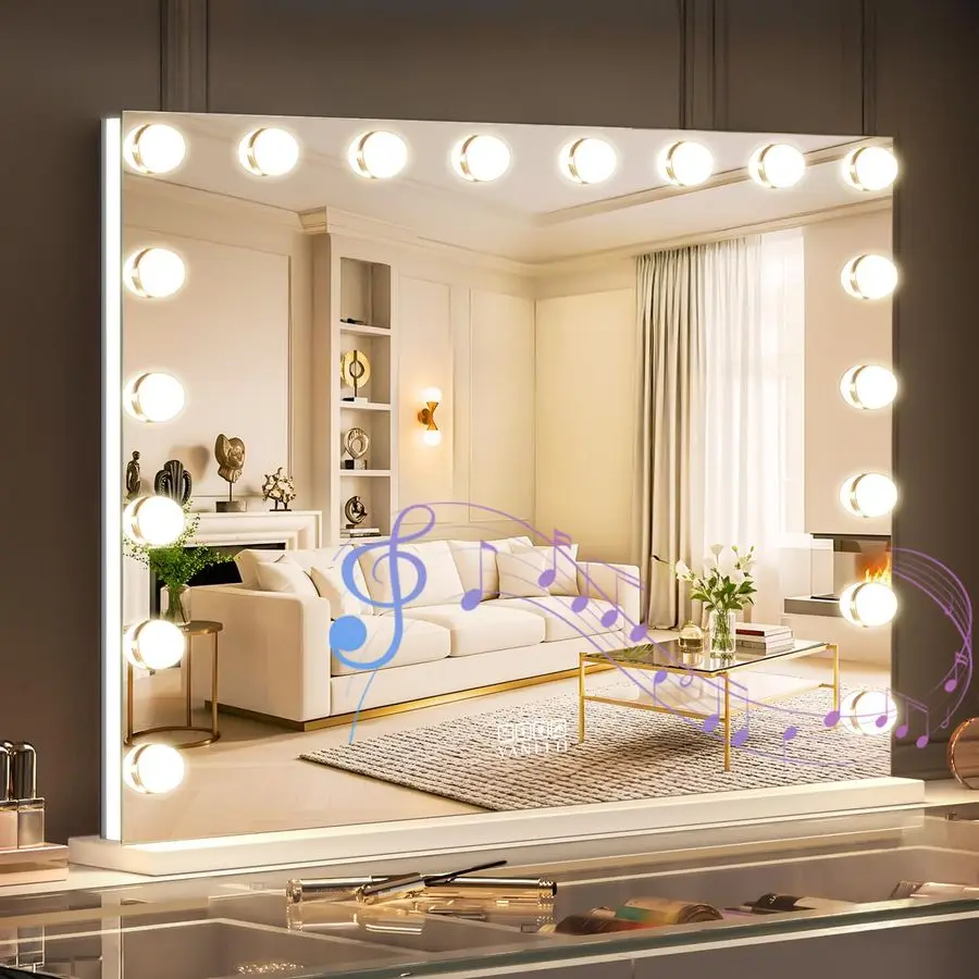 

Vanity Mirror with RGB Lights Tempered Glass Light Up Makeup Mirror with 18 Dimmable LED Bulbs 3 Color Lighting Modes