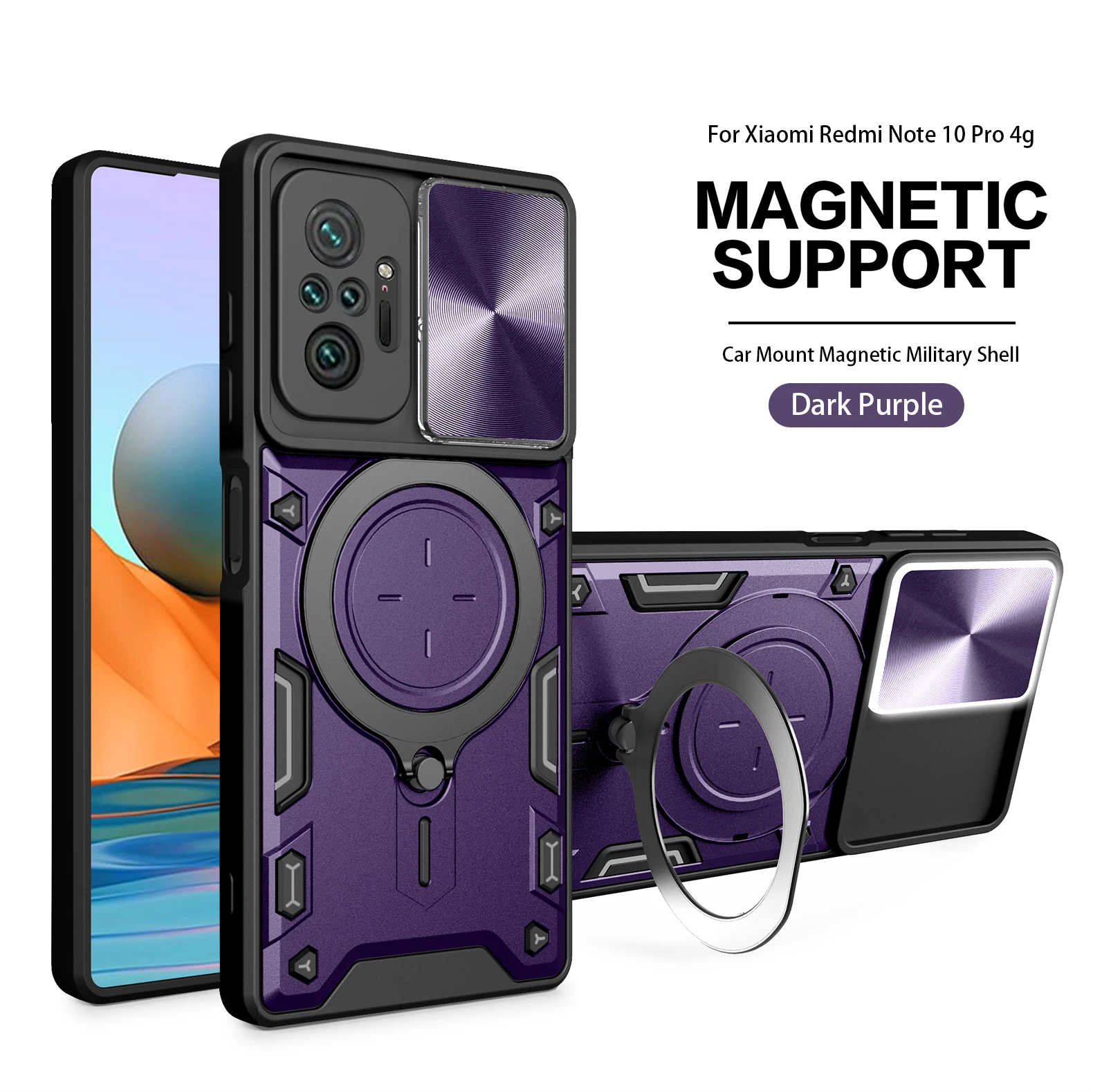 Magsafe Magnetic Camera protection case For Redmi Note 10 Pro 10s Armor Hybrid Metal Ring Back Cover For Redmi 10A 11A 9T 9C NFC