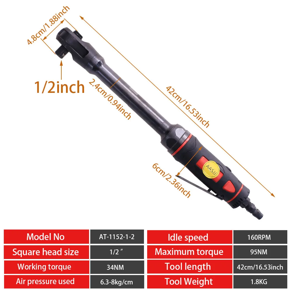 Aasjj空気圧ラチェットレンチ、プロフェッショナルプライヤー、最大トルク出力、95フィート、160 rpm、3/8 "ドライブ