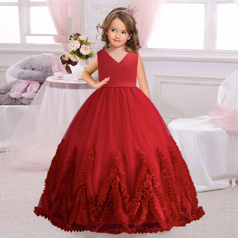 4-12T Girl Beaded Embroidery School Graduation Party Dress Flower Girl Birthday Supper Party First Formal Dinner Long Dress