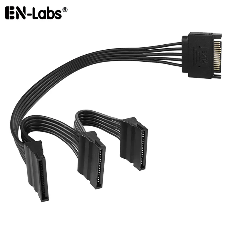 Cabo divisor de alimentação SATA, 1 a 3 SATA 15 pinos macho para fêmea cabo dividido de hub de extensão para SSD, DVD-ROM, HDD, 350 mm - preto
