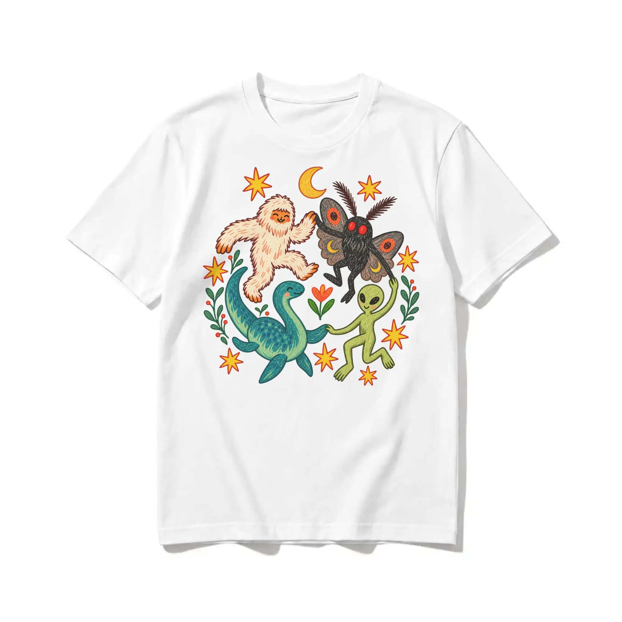 Dancing Cryptids T-Shirt for Men Women Bigfoot Alien Mothman Loch Ness Monsters 100% Cotton Tee Shirt T Shirt 6XL Clothes