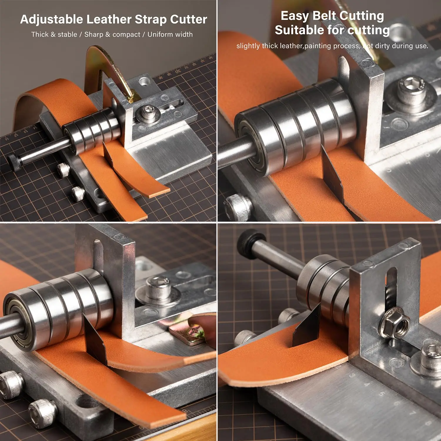Leather Strip Cutting Machine Leather Strap Cutter 60MM Leather Belt Cutting Machine with G-Clamps 20 Blades and 2 Wrenches