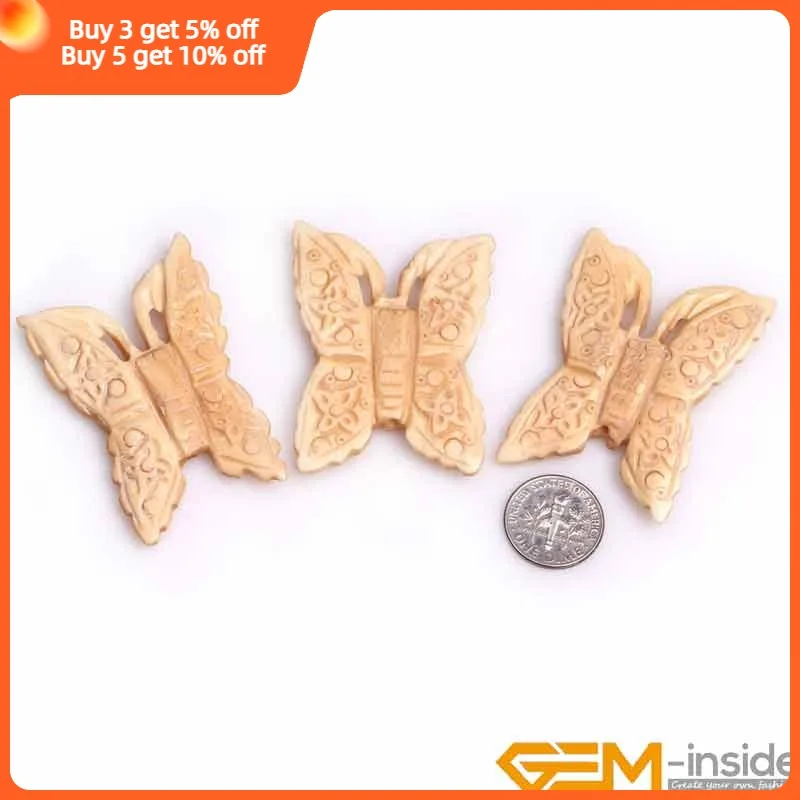 Big Large Animal Butterfly Carved Bone Cabochon Beads Loose Bead For Jewelry Making Bulk 3 PCS Wholesale