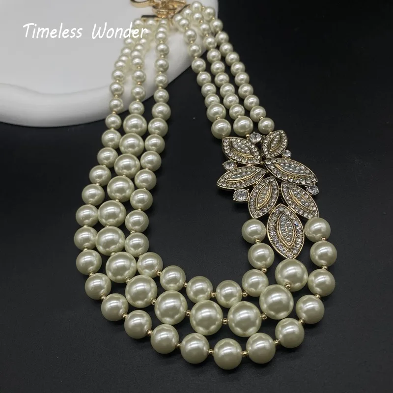 Timeless Wonder Retro Zircon Geo Glass Pearl Pave Necklace for Women Designer Jewelry Rare Gift Trendy Vintage Fashion Mix 3626