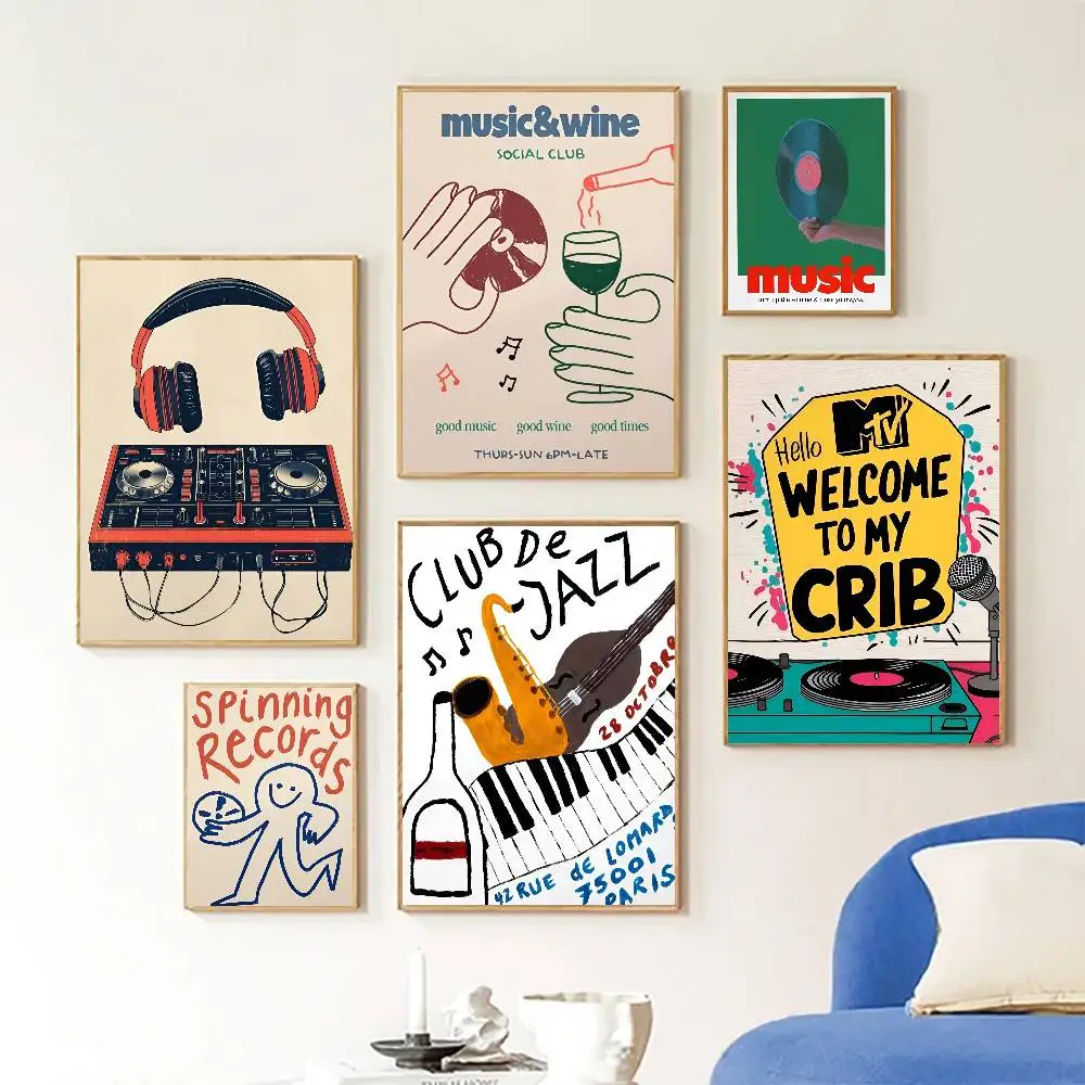 Retro Japanese Record Player Poster Self-adhesive Art Room Entrance Restaurant Wall Decor Art Painting