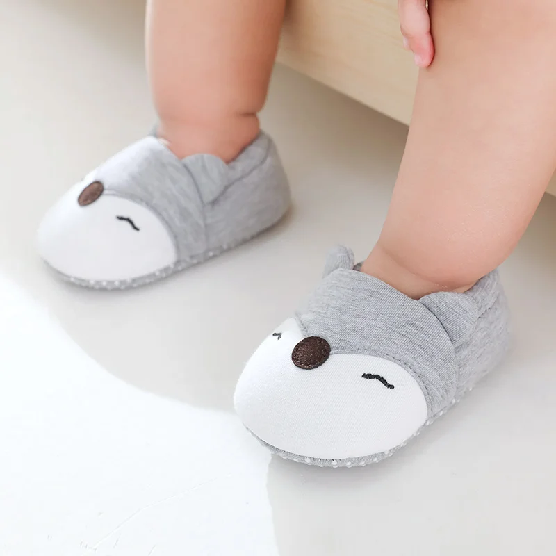 Cartoon Animal Pattern Newborn Baby Shoes Boys Girls 0-18M Slippers Soft Sole Non-slip Crib First Walker Winter Warm Booties