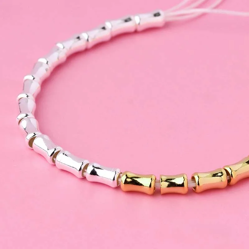 Genuine Real Pure Solid 925 Sterling Silver Beads 18k Gold Bamboo Bone Shape Loose Bead Spacers Jewelry Making Findings