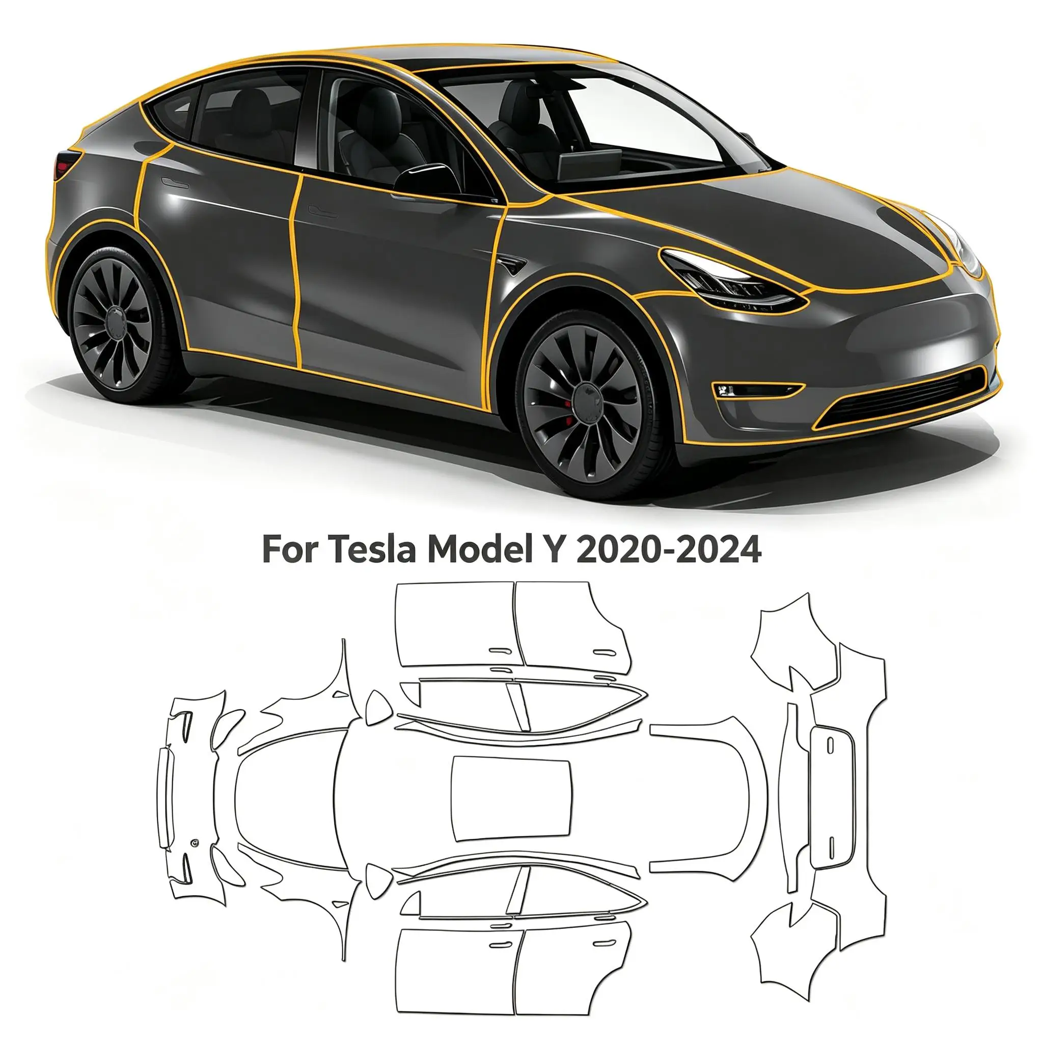 For Tesla Model Y 2020-2024 8.5Mil TPU Body Bumper Pre-cut PPF Sticker Paint Protection Film PPF Scratch-resistant Transparent
