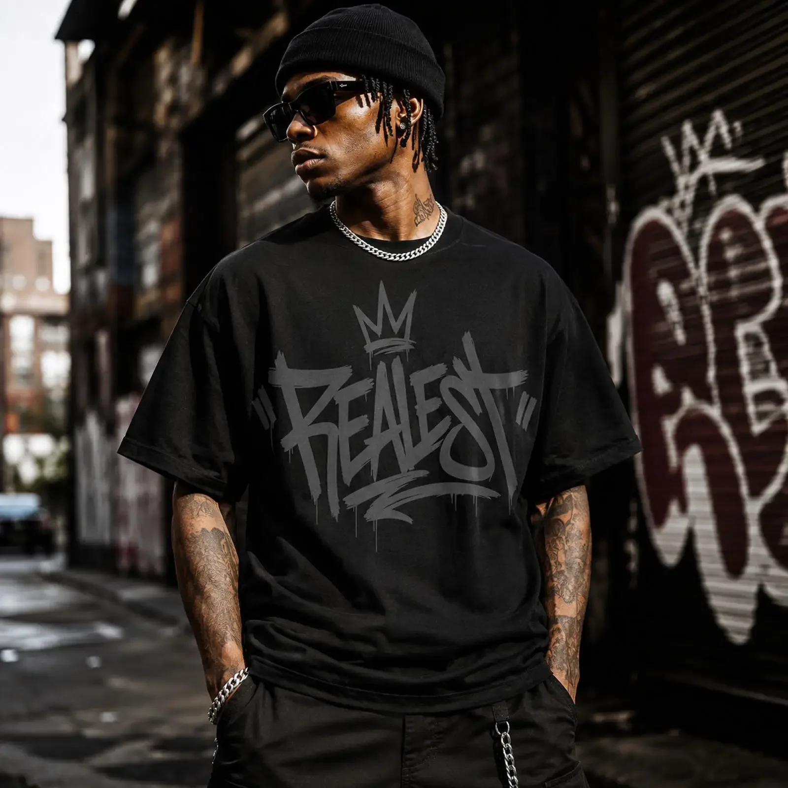 The Realist T Shirt Streetwear Big Tall Sm Pro Club Shaka Hip Hop vintage Washed Breathable Casual Unisex streetwear