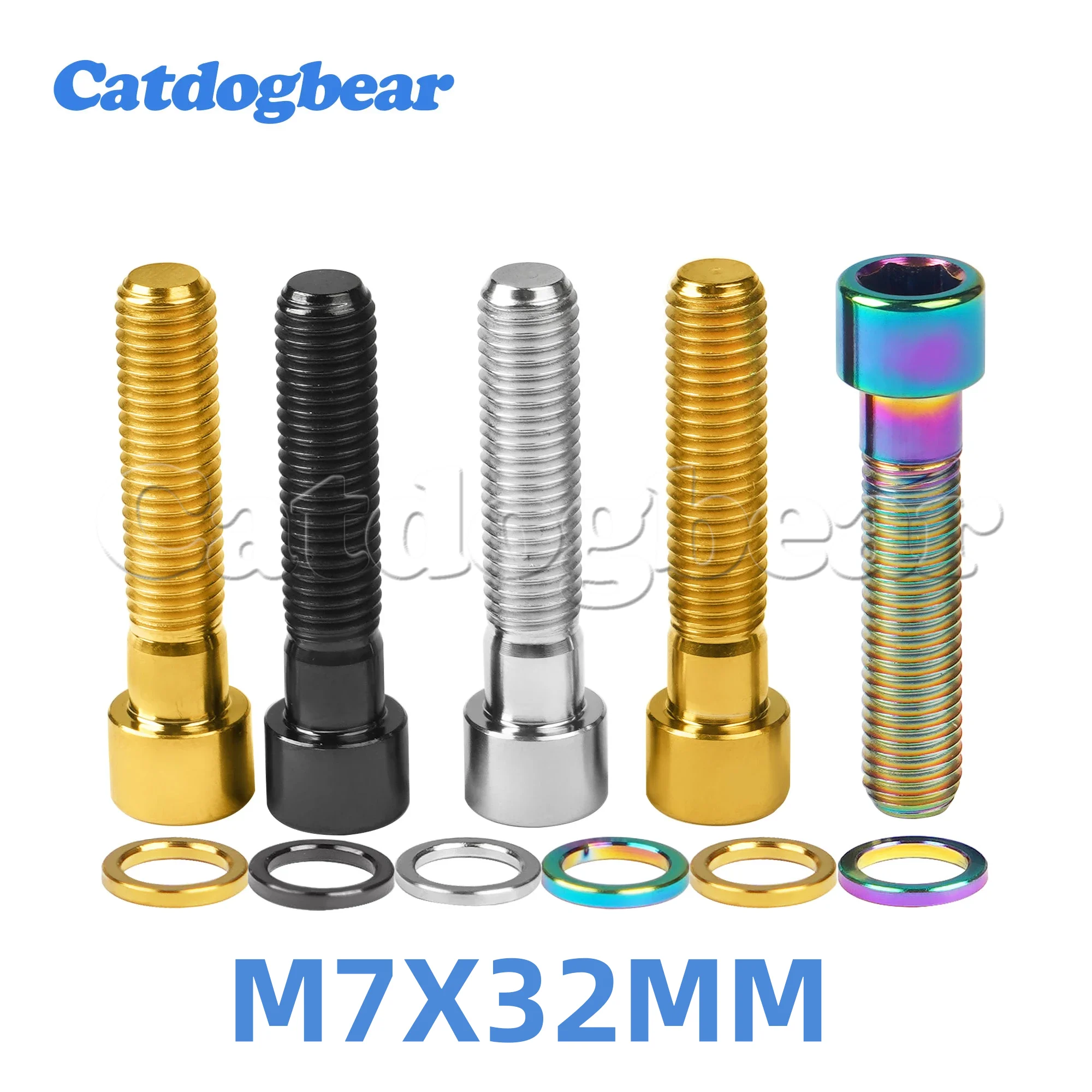 Catdogbear Titanium Bolt M7 x 32mm Hexagon Square Head With Washer Screws for Motor Bike Ti Bolts