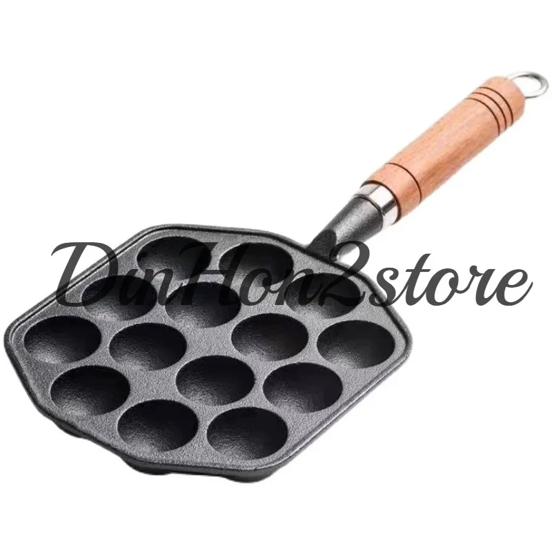 Cast Iron Non-Stick Egg Pan (Uncoated), Takoyaki Pan for Grilling Meatballs, Takoyaki Machine Mold