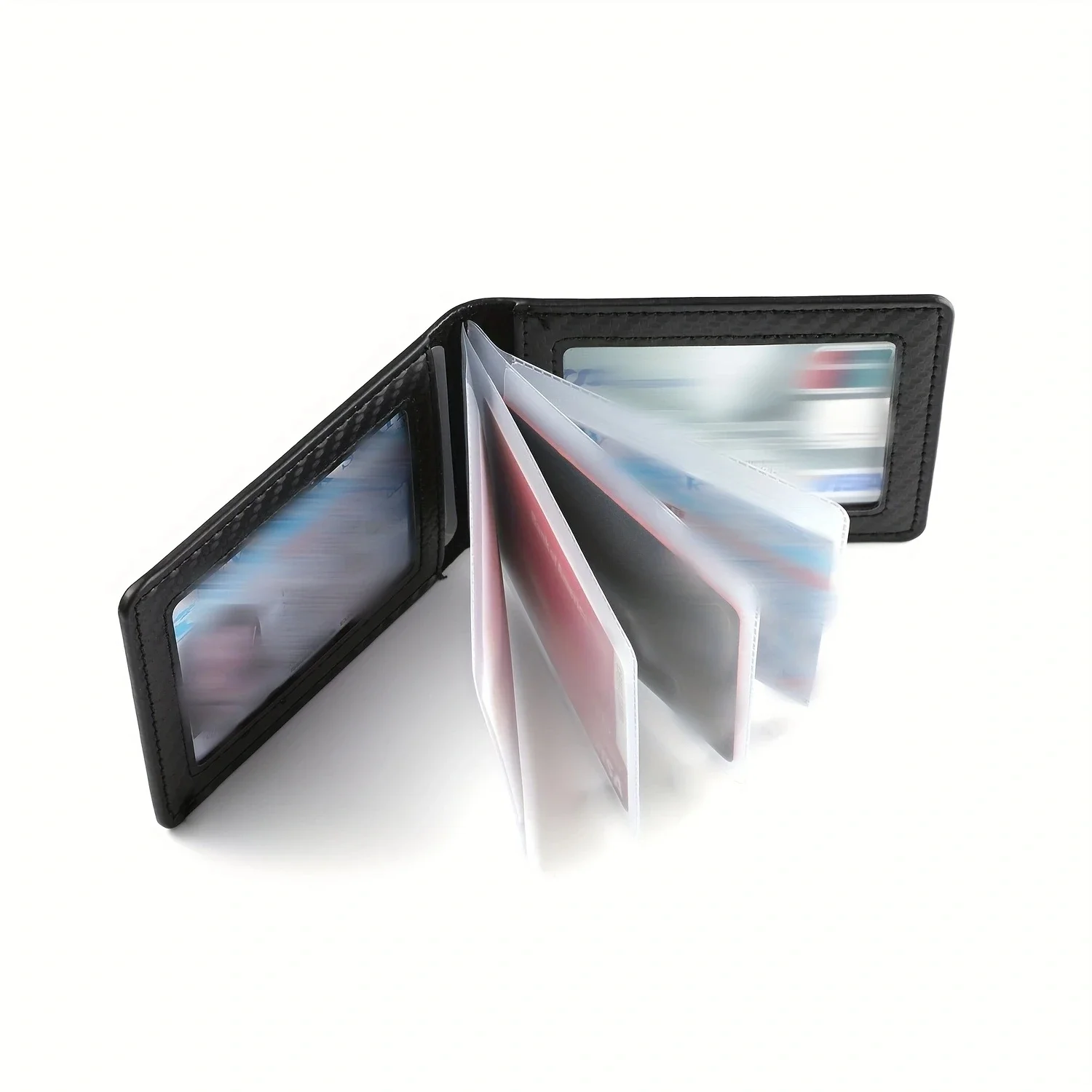 Carbon Fiber Black Men's Slim Card Holder Case for Driver's License and ID Cards Male PU Leather Wallet image 5