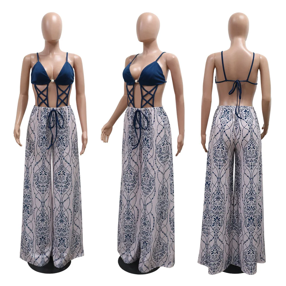 Sexy Hollow Out Jumpsuits 2024 Summer Clothes Women Bodysuit Elegant Luxury Bodycon One Piece Flare Wide Leg Pants Jumpsuit