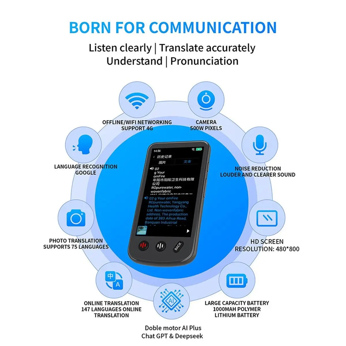 DT81 T27 160 Languages Translator Voice Photo Translate 4G WIFI AI Online Offline Translation Simultaneous Interpretation