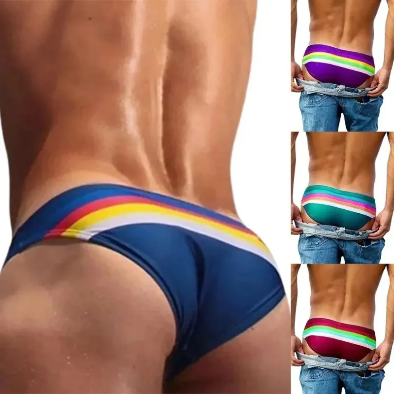 

Men's Low Waist Elastic Comfortable Trendy Sexy Swimming Trunks Quick Dry Beachwear Low Waist Beach Surfing Bathing Brief Trunks