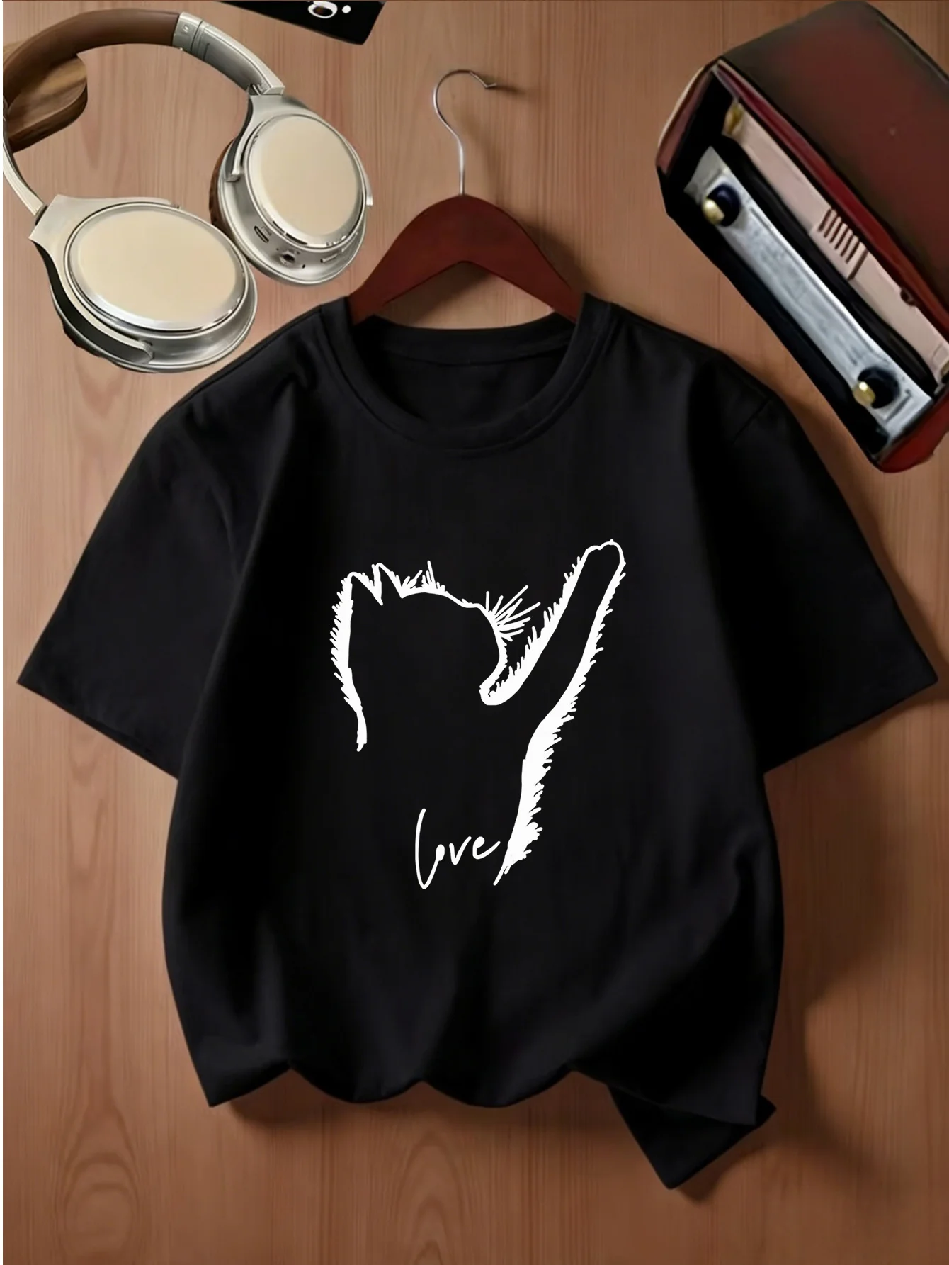 Minimalist Outline Kitten Stretch Paw Love Text Sweet Print Kids T Shirt Boys Girls Family Matching Summer Crew Neck Casual Tee