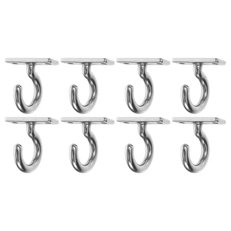 8Pcs Heavy Duty Ceiling Hooks 304 Stainless Steel Mount for Hanging Clothes Pictures Lights Flat Question Mark Design