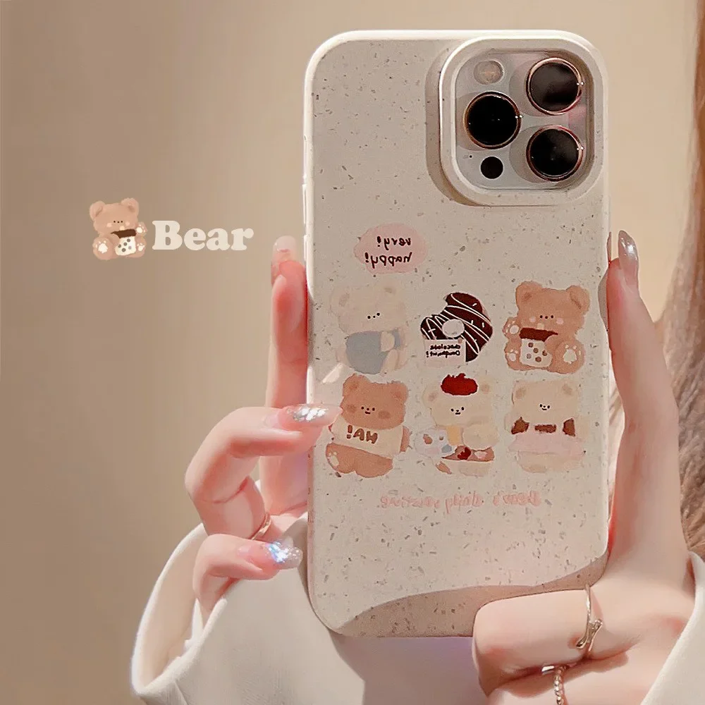 Luxury smile bear Milk bubble tea Phone case For iPhone 15 14 13 12 11 Pro Max Xr Xs 15 14 Plus case Cute Sweet vintage cover