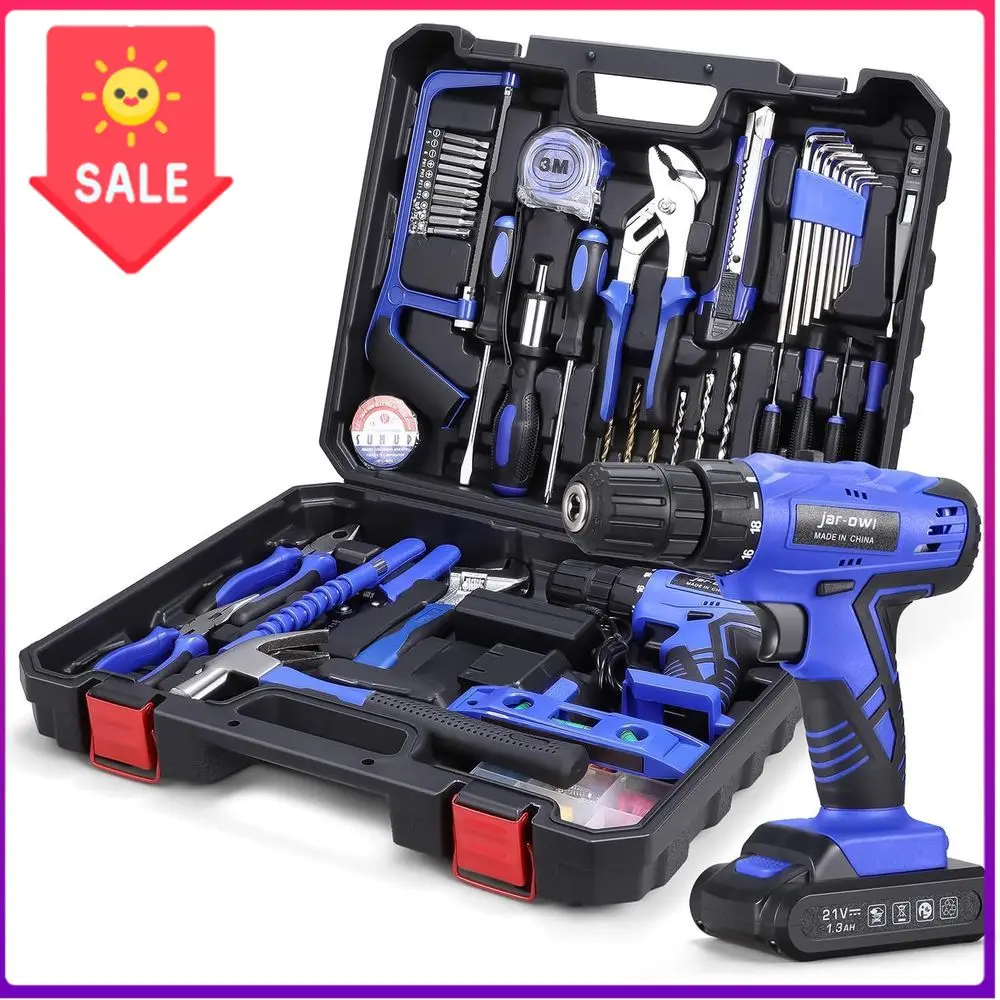 

Bestseller21V Cordless Drill 112-Piece Tool Kit: Comprehensive Home and Garden Repair Set - Blue