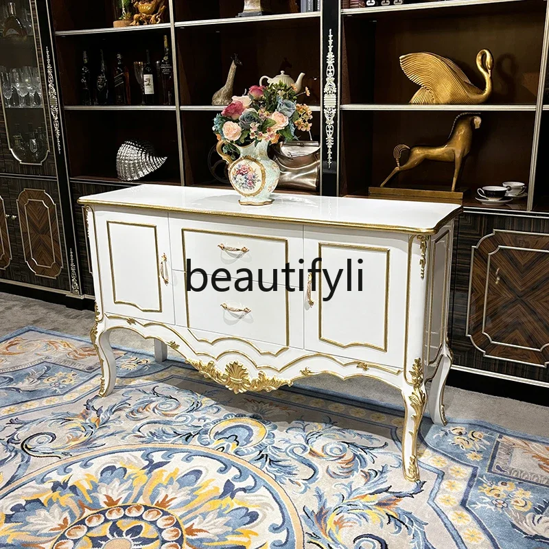 

French solid wood dining side cabinet, European luxury court entrance cabinet, dining room locker, living room furniture6239