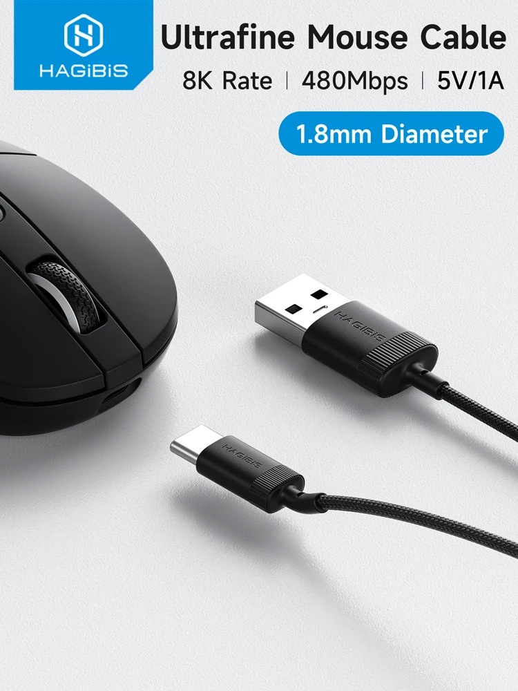 Hagibis Leichtgewicht-Mauskabel, ultrafeines Paracord-Typ-C-Ladekabel, 8000 Hz Polling-Rate für Tastatur und andere Geräte