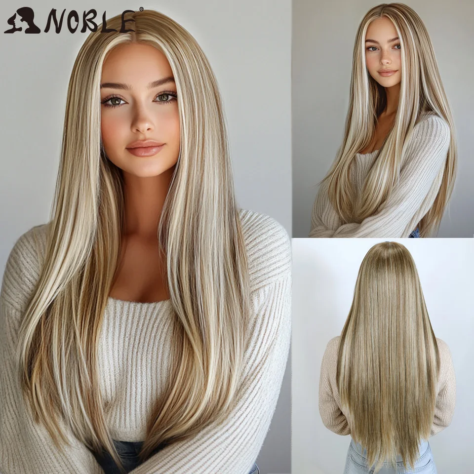 Noble Synthetic Lace Front Wig 13X7 Straight Baby Hair Wig 30 Inch Lace Wig For Women Lace Front Wig Ombre Blonde Cosplay Wig