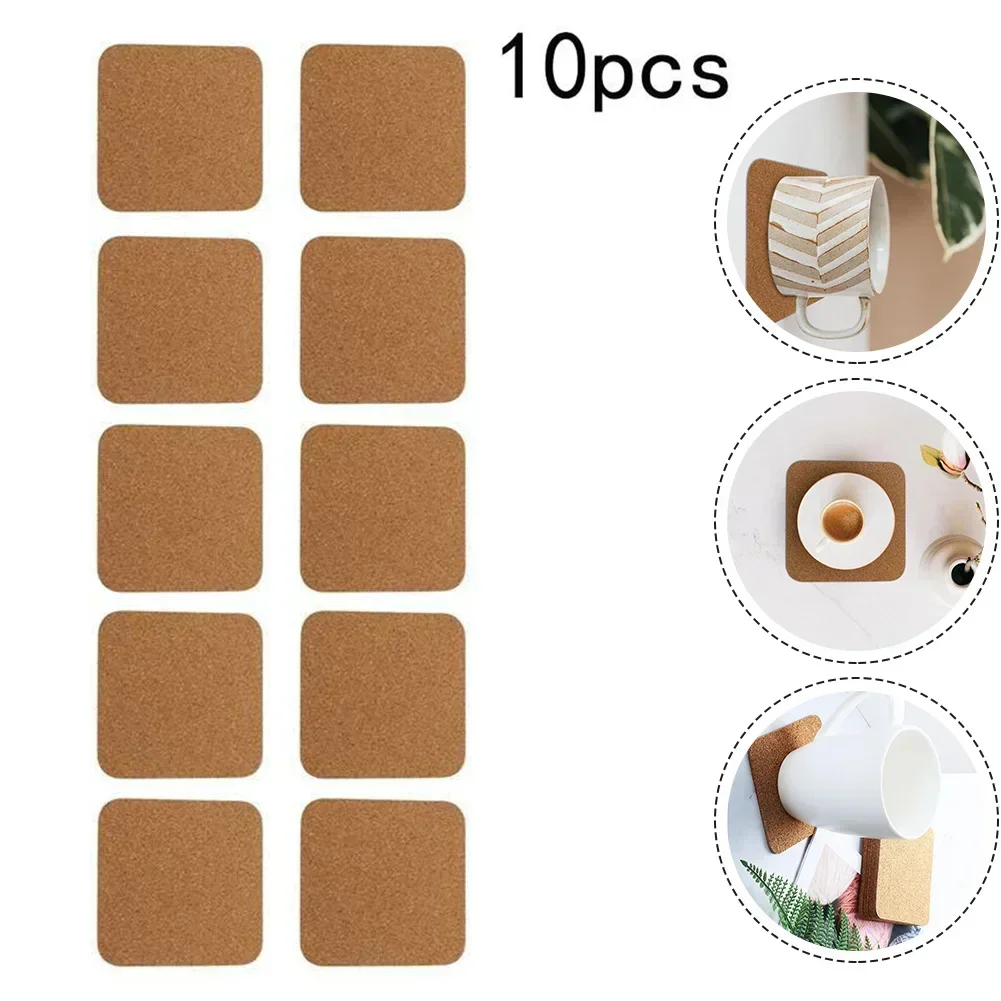 10 Pcs 100 X 100 X 1mm Cork Mat Coasters Round/Square Cork Mat Self-adhesive DIY Backing Sheet For Home Bar Party Supplies