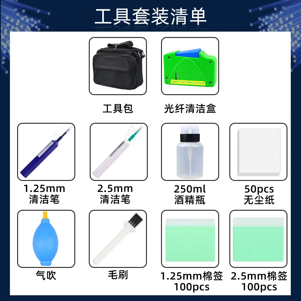 Fiber Optic End Face Cleaning Kit Set, Fiber Optic Pen, SC, FC, ST, LC End Face Cleaner, Cleaning Tool, Practical Cleaning Box