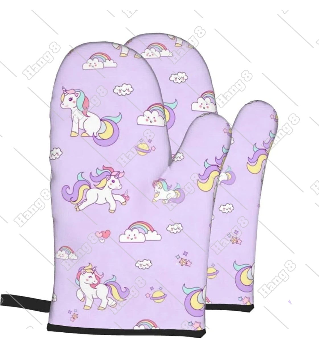 

Purple Dream Unicorn Background Oven Mitts and Pot Holders Sets Heat Resistant Hot Pads Cooking Gloves Handling Kitchen BBQ