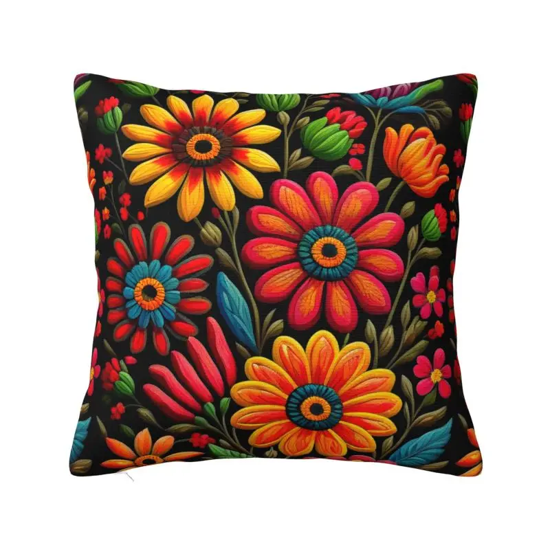 Colourful Floral Mexican Flowers Cushion Cover 40x40Cm Velvet Polyester Throw Pillow Case For Sofa Decoration Bedding Pillowslip