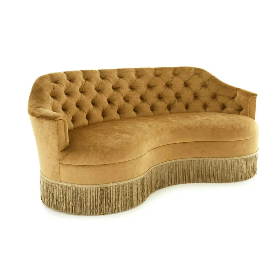 ⁕s Retro Velvet Beauty Salon Fringes Sofa Set Buttoned Pu Leather love Living Room Elegant Couches with Tassels for Villa