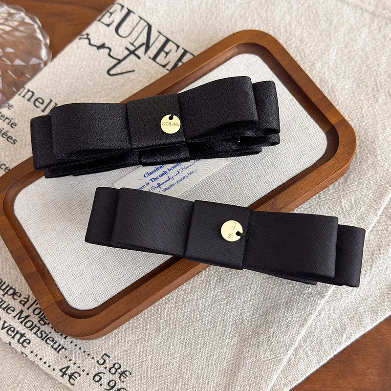 

Атласные заколки-бананы с бантом, черные черепаховые заколки для волос, винтажные аксессуары для волос Y2K для женщин, японский журнальный стиль для хвоста