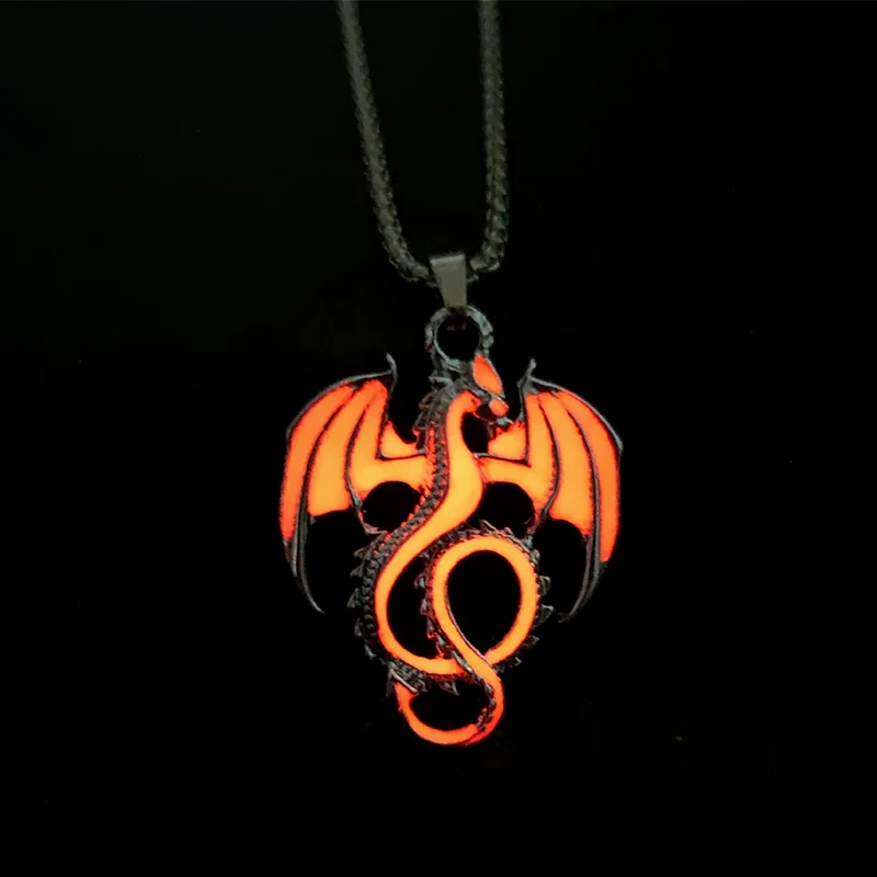 Luminous Necklace for Women Men Punk Glow In The Dark Necklaces Gothic Dragon Pendant Neck Cord Jewelry Gift for Halloween Party