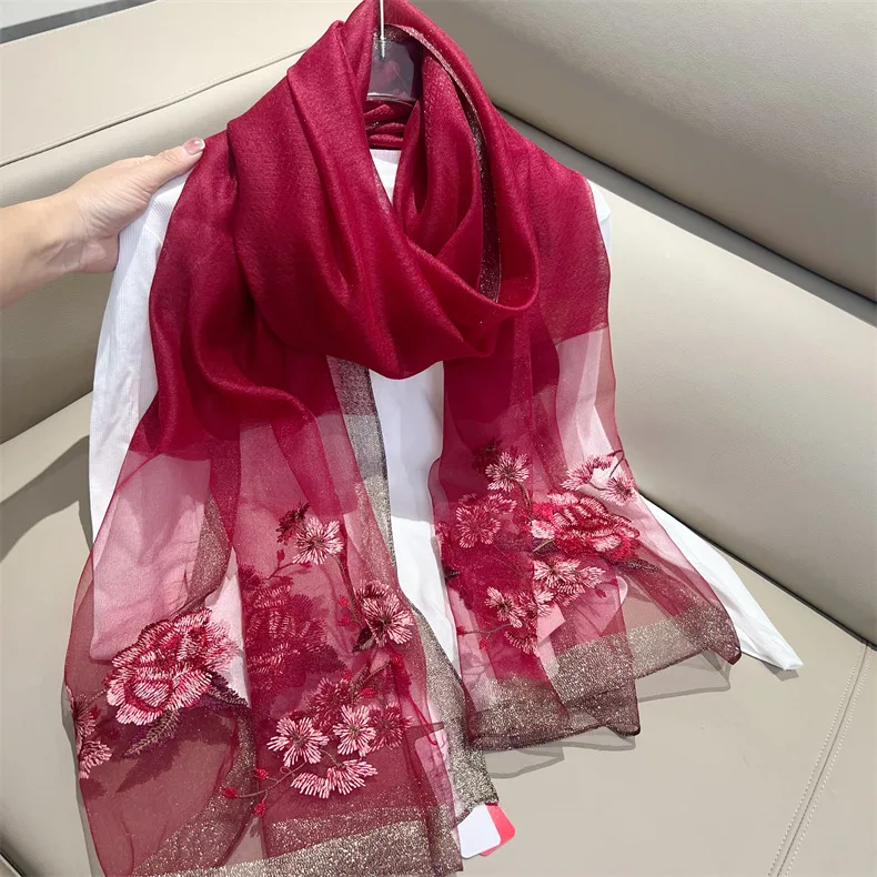 Large Silk Wool Scarf Fashon Summer Beach Shawl Wraps Women Neckerchief Embroidery Female Foulard Hijab Scarves bufanda poncho