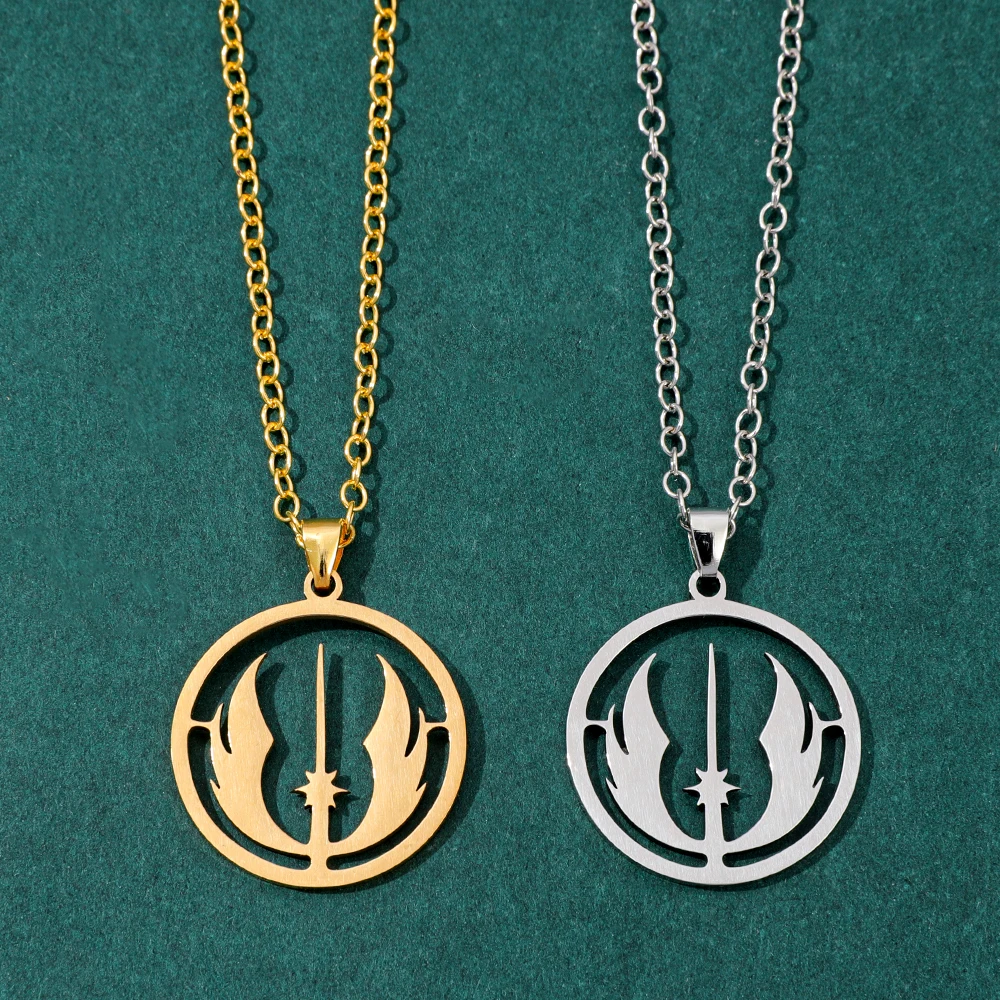 Jedi Order Logo Necklace Fashion Stainless Steel Hollowed-out Pendant Movie Theme Jewelry Accessory for Men And Women