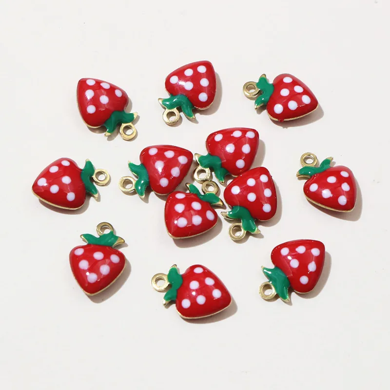 20pcs Enamel Cherry Apple Strawberry Fruit Charms Pendant 11x8mm Stainless Steel DIY Jewelry Making Accessories Supplies view 4