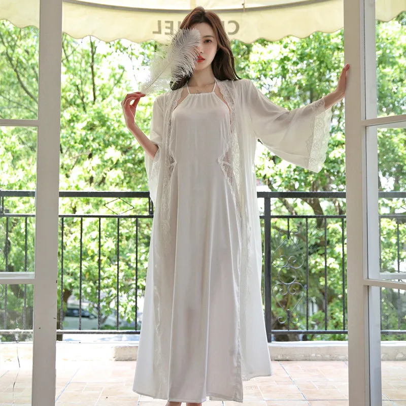 

Lace Nightdress Women Robe Bride Bridesmaid Bathrobes Satin Pajamas Set Strap Dress 2 Piece Sexy Kimono Sexy Sleepwear Homewear