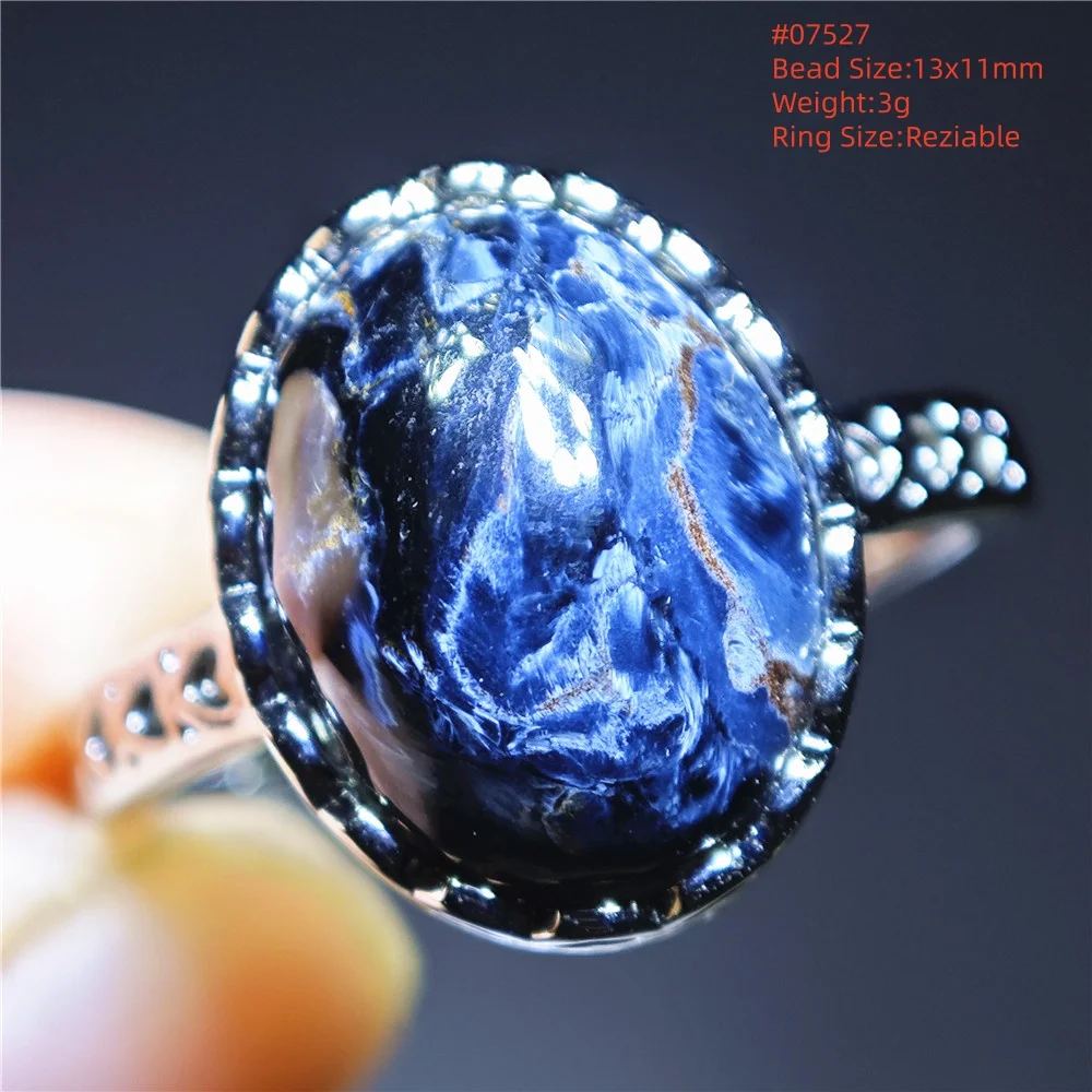 Natural Blue Pietersite Adjustable Ring Women Men Namibia Jewelry 925 Silver Pietersite Chatoyant Gemstone Ring AAAAAA
