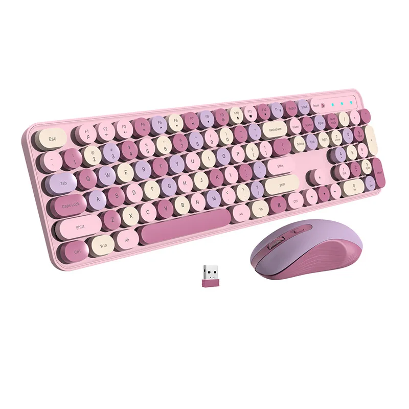 Wireless Keyboards High Beauty Female Silent Office Retro Cute Pink Keyboard and Mouse Set