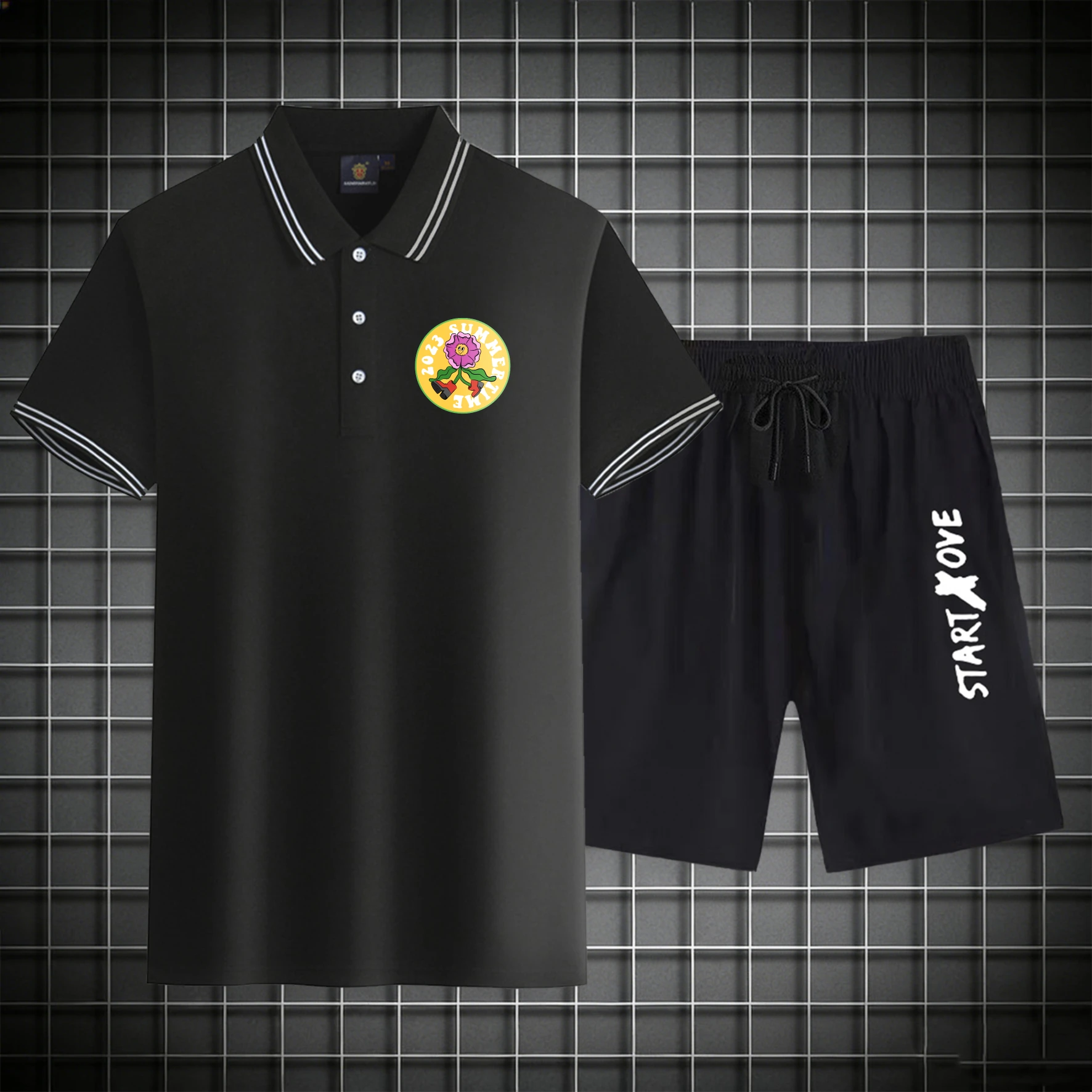 

men's Polos sets 2026 Summer men's chandals Short sleeve men's suits Y2k tracksuits Graphic Polyester drip clothing Printed