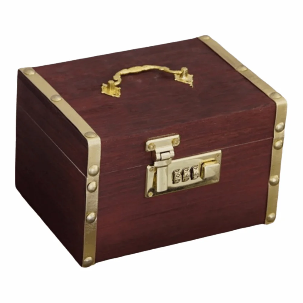 Retro Wooden Money Bank Large Capacity With Handle Piggy Bank With Password Lock Three-digit Password Treasure Storage Box