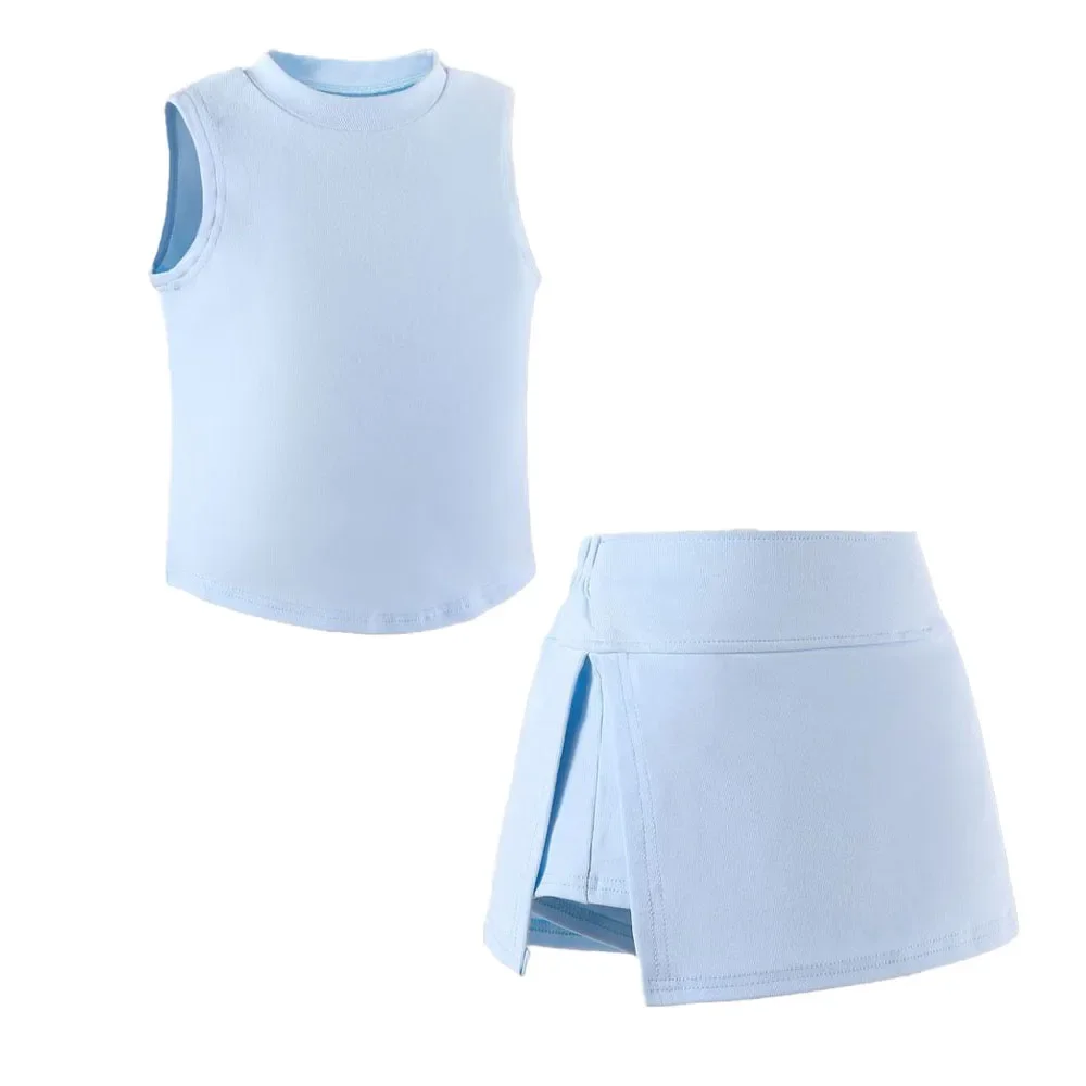 

Летний комплект одежды для девочек, спортивные костюмы для маленьких девочек, теннисная футболка, жилет и юбка, шорты, детская спортивная одежда, уличная одежда для детей