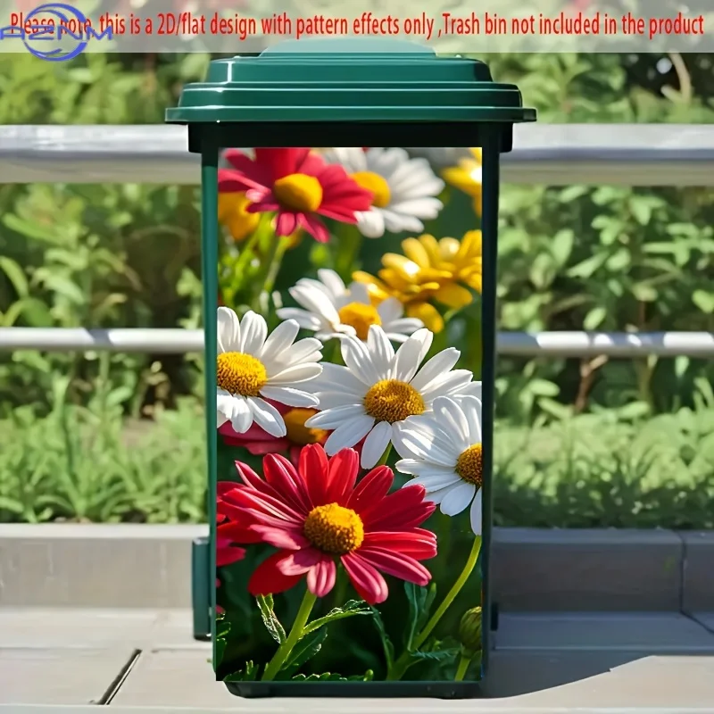 1pc of 2D Flat Sticker for Trash Cans, Measuring  by  cm, Featuring Daisy Flowers Illuminated by Bright Sunlight. This Creativ