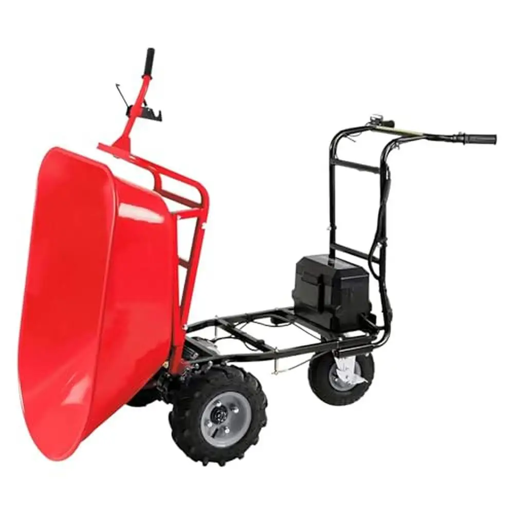 48V 28Ah Electric Wheelbarrow 500lbs Max Capacity 230kg Hauler Dump Debris Barrel Material Handling Cart IP54 Humanized Design