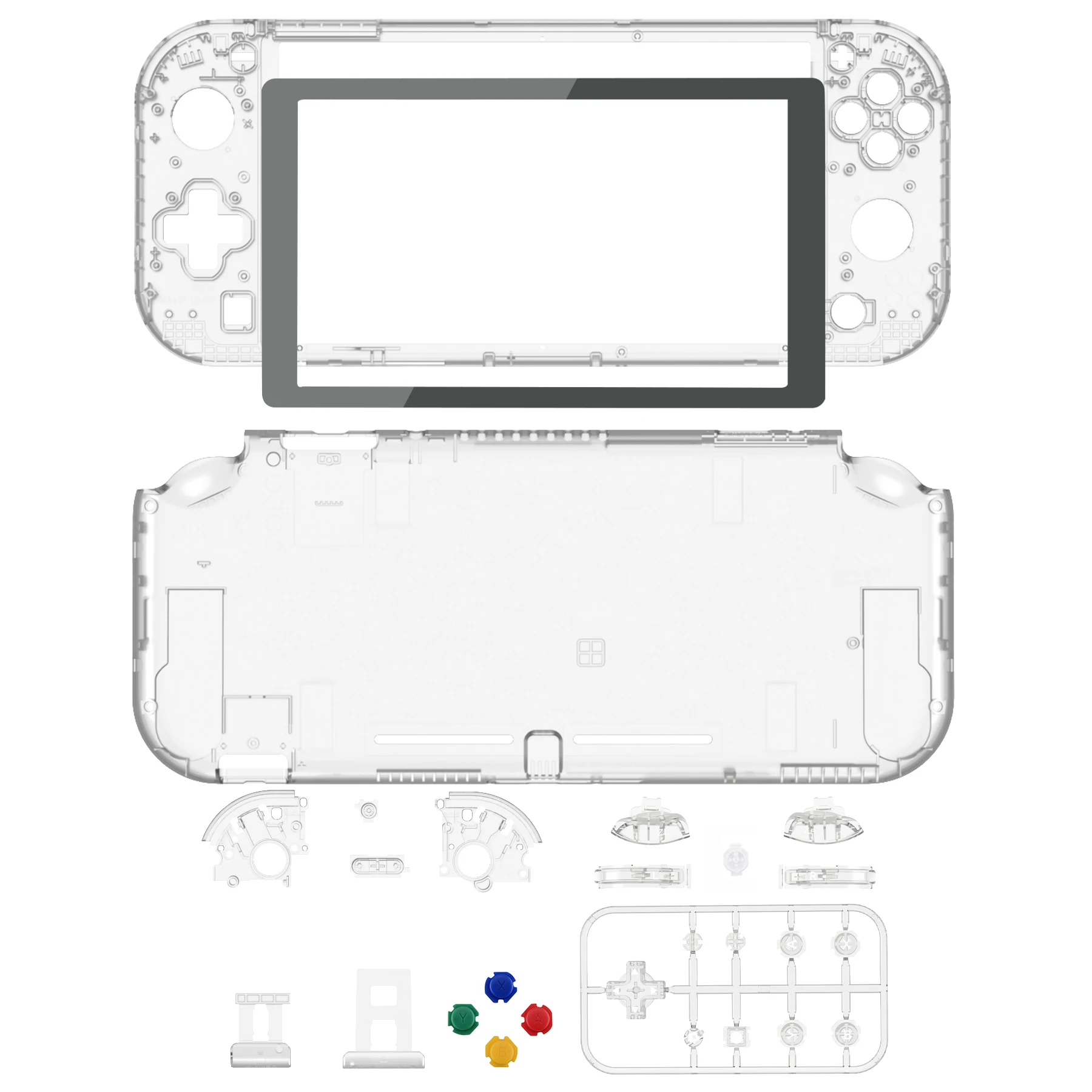 eXtremeRate Replacement Housing Custom Shell w/Screen Protector & ABXY Buttons for Nintendo Switch Lite - Crystal Clear Series