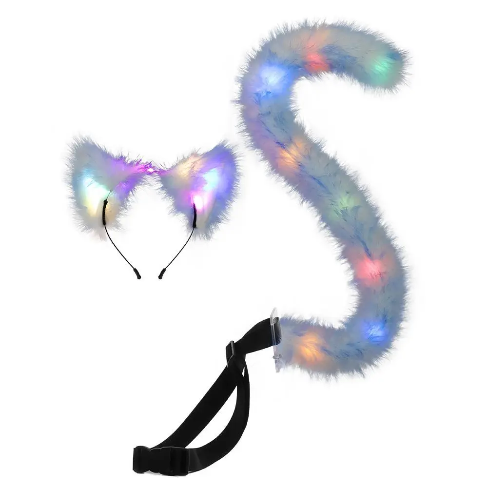 Hot Glow Cat Ears Tail Maid Cos Dress Up, Handmade Beast Tail Girls Accessories Set