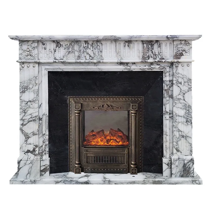 Marble fireplace French large white Bulgari stone fireplace living room entrance American simple fireplace decoration cabinet