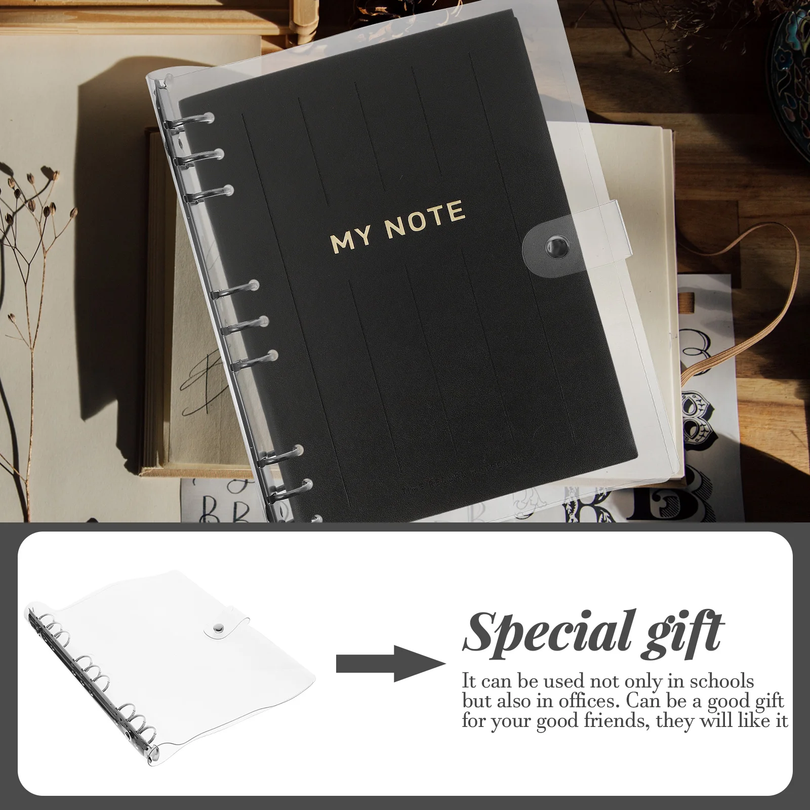 

Plastic 9 Ring Binder Notebook Cover Clear Notepad Case For School Office B5 Scrapbook Shell Loose Leaf Planner Blinder Cover