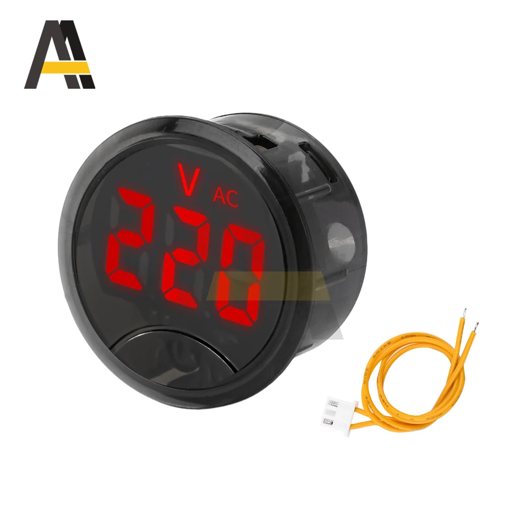 Voltmeter AC 50-265V 3-bit LED Digital Display Round Two Wire Panel Diameter 30mm Voltage Meter for Car Tool Accessories